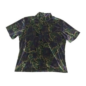 Vintage Dark Fairy Velvet Top Short Sleeve Mock Neck Gothic Floral Goblincore